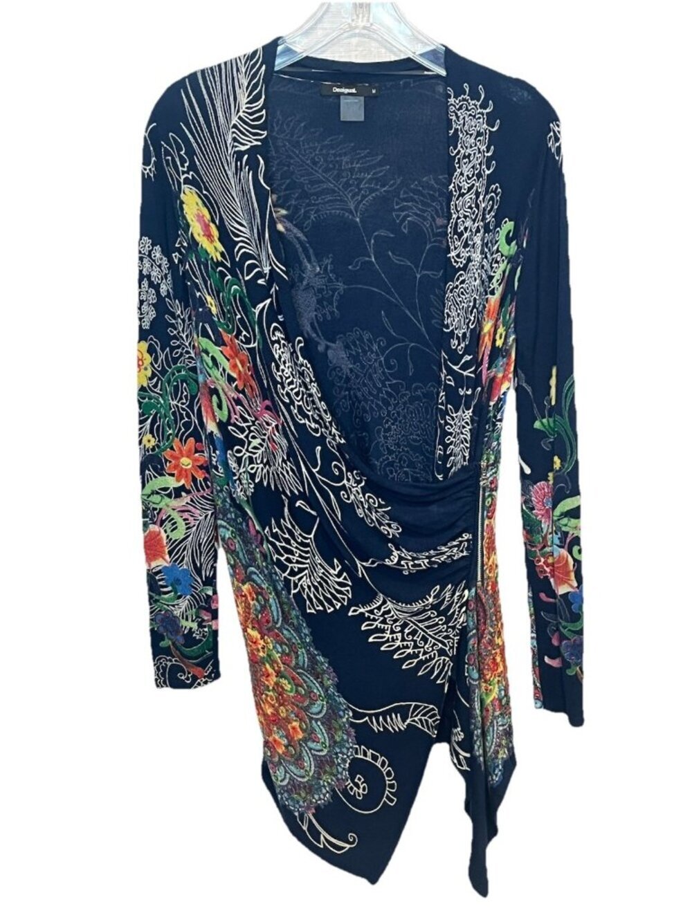 Desigual Asymmetrical Knit Wrap Top Size M Floral Paisley Embellished Boho